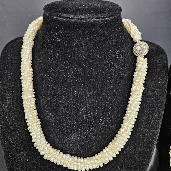 Authentic Freshwater Pearl Necklace And Bracelet Set Diamond ? Clasps VTG Read - Picture 2 of 13